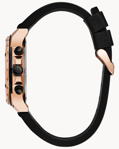 Bulova Marine Star Men s Rose Gold Black Dial Black Strap Watch